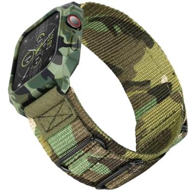Imagem de SUNFWR Pulseiras compatíveis com Apple Watch série 10 de 46 mm com capa, pulseira esportiva de nylon resistente para Apple Watch com capa protetora para iWatch (preto-blacktags) (camuflagem)