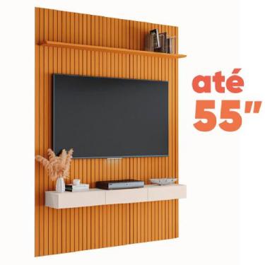 Imagem de Painel para TV até 55 Polegadas 1,39x2,40m Ripado com Nicho Arbo Cedro