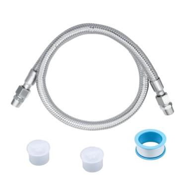 Imagem de Conjunto de mangueira de compressor de ar reforçado de grau industrial - Conectores macho NPT de 1/5.1 cm - Linha trançada de aço inoxidável flexível de 101.6 cm com conexões rotativas de 360°