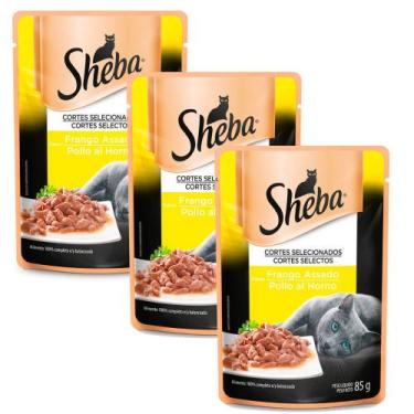 Imagem de Kit 3 Ração Úmida para Gatos Sheba Adulto Sabor Frango Assado em Sachê