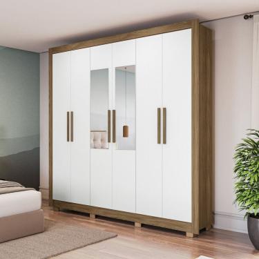 Imagem de Guarda-roupa Casal com Espelho 6 Portas Dormitório Open Nogueira/Branco