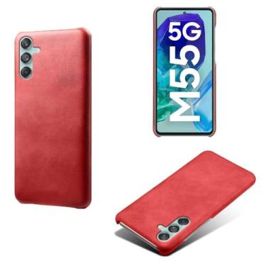 Imagem de Capa para Samsung Galaxy M55,Proteção contra quedas,Casca de volta de cor sólida simples,Design de couro de imitação de plástico-Red