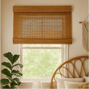 Imagem de Persiana Bambu Rolo 100larg x 140alt com bandô Café - Decore Cubra