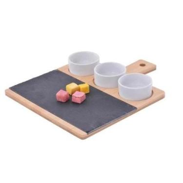 Imagem de Conjunto Petisqueira Porcelana 3 Peças Com Bandeja Bambu - Wincy