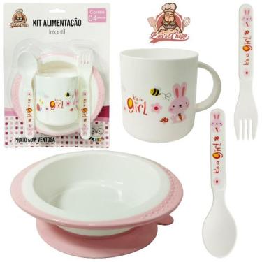 Imagem de Kit alimentacao / papinha prato com ventosa + caneca e talher de plast