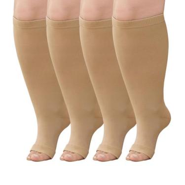 Imagem de Meias de compressão BODALA Plus Size Open Toe 20-30 mmHg 6XL bege