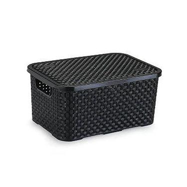 Imagem de Caixa Organizadora Rattan Médio Preto 8 Litros Com Tampa - Nitron