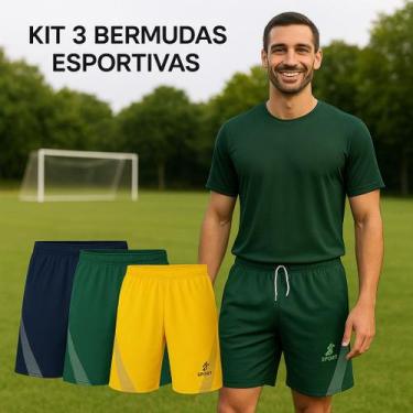 Imagem de Kit Bermuda Masculina Helanca Esportiva Confortável Secagem Rápida - O