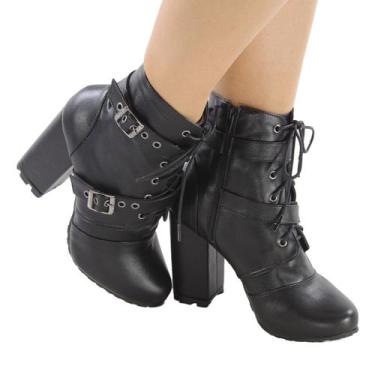 Imagem de Bota Feminina Salto 9cm Bloco Preto Napa Ecológica Cano Médio ER375 - 