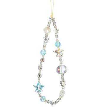 Imagem de Yolev Alça de pulso para telefone com contas estéticas para câmera digital Y2k com pingente de cordão chaveiro capa de telefone pingentes para carteira, telefones, acessórios de capa azul