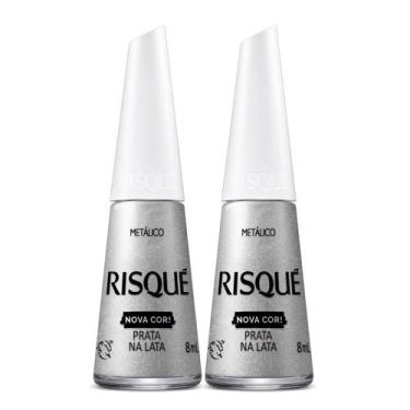 Imagem de Kit 2 Esmalte Risqué Nova Cor Metálico Cor Prata na Lata 8ml