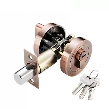 Imagem de SUYA Fechadura de cilindro único com chaves, fechadura externa redonda com chave para porta de entrada frontal, cobre antigo
