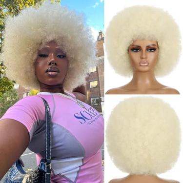 Imagem de MYCNIMY Perucas afro para mulheres negras dos anos 70, perucas afro encaracoladas, macias e naturais, macias e pretas saltitantes, perucas afro de cabelo sintético para festa diária, fantasia cosplay