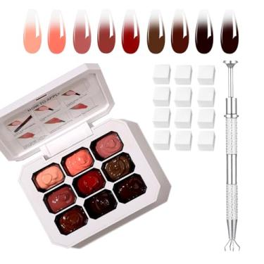 Imagem de SMSMYXF Conjunto de esmalte de unhas de gel Ombre da Finger Secret, 9 cores, kit de gel de pintura gradiente UV com guia de aplicação (OMBRE-5, 1 conjunto)