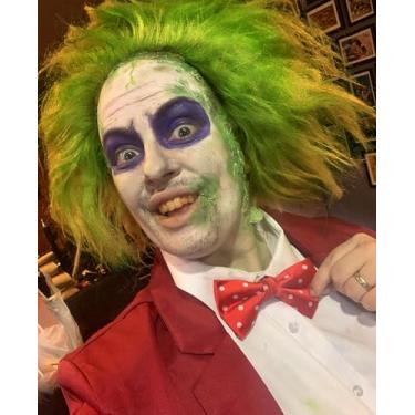 Imagem de PORSMEER Peruca masculina verde curta com touca careca – Betelgeuse Verde Fofo Ondulado Careca Peruca Cosplay | Ideia para Peruca Beetlejuice, Acessórios Góticos para Fantasia de Halloween Mulheres