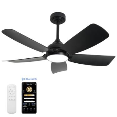 Imagem de natawinnd Ventilador de teto de 107 cm com luz e controle remoto. Ventilador de teto preto de 5 lâminas, motor CC silencioso reversível de 6 velocidades, ventiladores de teto de perfil baixo para sala