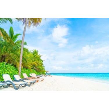 Imagem de Quadro Decorativo com Estampa Beach Chair Tropical Maldives Resort Hotel 50 x 50 Papel 1 unidade