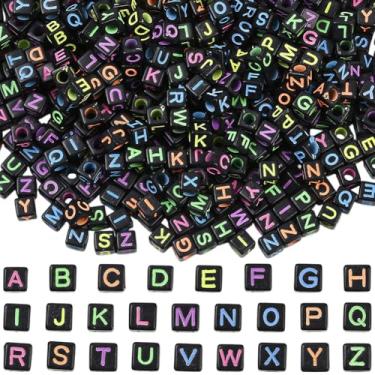 Imagem de SUNNYCLUE 1000 peças de contas de letra cubo preto quadrado do alfabeto contas a granel 6 x 6 mm acrílico aleatório de A a Z kit espaçadores de pingentes soltos para fabricação de joias, pulseira