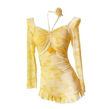 Imagem de Deevoka Maiô feminino, roupa de banho, rash guard, moda praia, manga comprida, traje de banho para festa, viagem, festival, esportes aquáticos