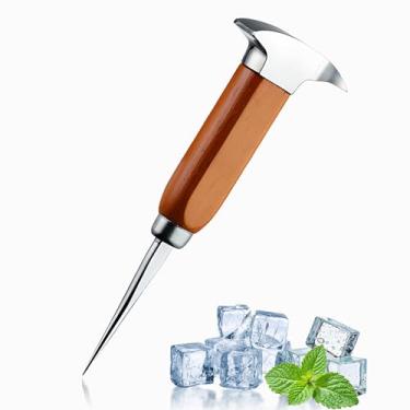 Imagem de MCSDFN Ferramenta de picareta de gelo com cabo de madeira, palhetas de gelo de aço inoxidável para quebrar o gelo, ferramentas de barra para cozinha, bares, bares, barman, 16,7 cm