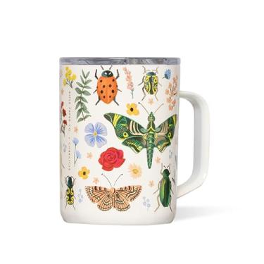 Imagem de Corkcicle Caneca de café com isolamento triplo da x Rifle Paper Co. com tampa e alça, creme Curio, 473 ml – Caneca de viagem de aço inoxidável mantém as bebidas quentes por mais de 3 horas –