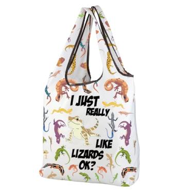 Imagem de CMNIM Lizard Gifts I Just Really Like Lizard Saco de compras reutilizável dobrável para amantes de répteis presente para amantes de répteis para animais de estimação (2595 Lagarto F)