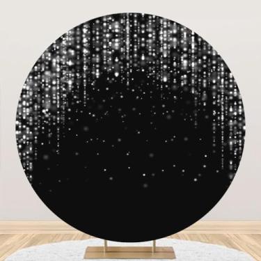 Imagem de DORCEV 2,2 x 2,2 m preto prata redondo capa de fundo luxuosa prata borrada pontos brilhantes bokeh fundo redondo fotografia crianças adultos festa de aniversário chá de noiva decoração adereços