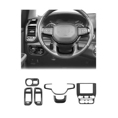 Imagem de Hoolcar Kit de cobertura para farol do painel de navegação do volante do console central interno para Dodge Ram 2018-2025, fibra de carbono