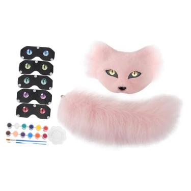 Imagem de oshhni Máscara de falsa e cauda, ​​acessório de cosplay realista para baile de máscaras e festivais, Rosa