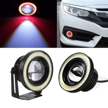 Imagem de OtpOutopa 2 lâmpadas LED Angel Eagle Eye, luzes de neblina, 6,3 cm/7,6 cm/8,9 cm, luzes diurnas DIY COB 30W 7000K 1200LM DRL lâmpadas para carro, motocicleta, caminhão, barco (9 cm, círculo vermelho