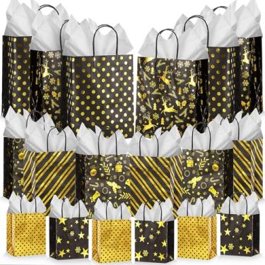 Imagem de Humyoun Pacote com 18 sacos de presente de Natal a granel tamanhos variados sacos de papel para presente 4 pequenos 16,5 cm, 4 médios 24,4 cm, 4 grandes 33 cm com papel de seda para aniversários, chás