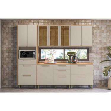 Imagem de Cozinha Modulada Completa Atena 5 Peças (2Aéreos+2Balcões+1Paneleiro) CP28 Jequitiba/Off White Fosco - Linea Brasil
