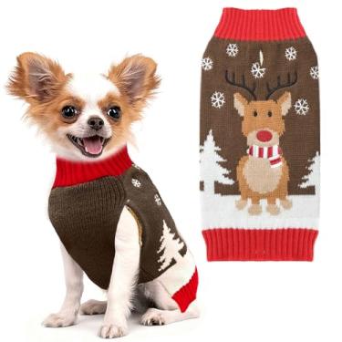 Imagem de HRTTSY Suéter para cachorro de Natal, macio, quente, outono, inverno, roupas fofas de rena, árvore de Natal, floco de neve, fantasia de animal de estimação, sem mangas, para cães pequenos, médios e