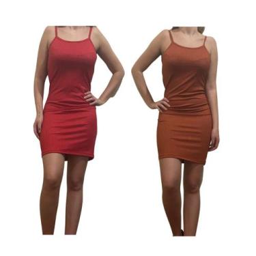 Imagem de KIT C/2 Vestidos Alcinha Canelado - Emporio J, Vermelho, Telha, Unico