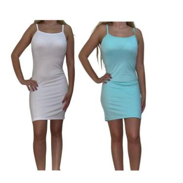 Imagem de KIT C/2 Vestidos Alcinha Canelado - Emporio J, Branco, Azul bb, Unico