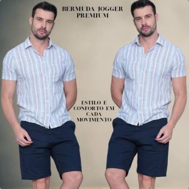 Imagem de Bermuda Masculina Jogger Sarja Com Elastano Cordão Ajustável Bolsos Fu
