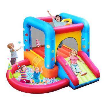 Imagem de castelo inflavel Pula-Pula Inflável Infantil com Piscina de Bolinhas e Escorregador | Diversão Segura e Durável em Tecido Oxford, Ideal para Quintal, Festas e Aniversários, Idade 3-7 Anos