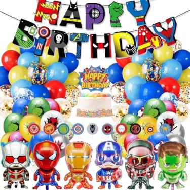 Imagem de Avengers Birthday Decoration,Superhero Birthday Party Supplies,marvel birthday Banner,Superhero Balloons,spiderman Toppers Cake Toppers,6 Pcs Avengers Large Foil Balloons for Kid's boy Girls