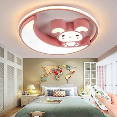 Imagem de Luminária de teto LED infantil com controle remoto, luminária de parede moderna com desenho animado, lua, coelho, lâmpada, menino, menina, quarto, corredor, cozinha, varanda, escritório, ilu