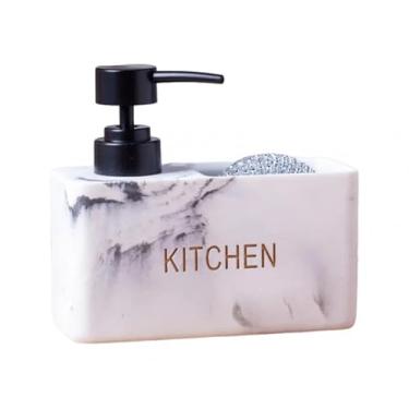 Imagem de predolo Dispensador de sabão com suporte para esponja, acessórios, recipiente profissional multiuso eficiente, organizador compacto para pia de cozinha