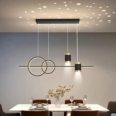 Imagem de Lustre pendente moderno de LED com projeção de estrelas, ajustável, linear, para cozinha, preto, 39 x 47 polegadas