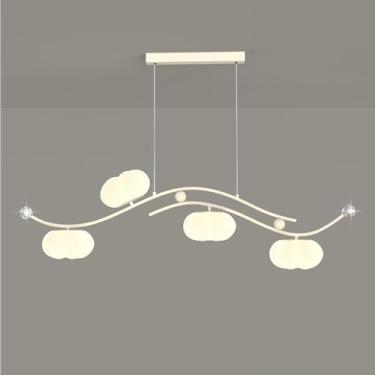 Imagem de 4 luzes LED linear branco pendente luz regulável longo moderno pendente iluminação com sombra de leite meados do século teto pendurado lâmpada lustre linear para mesa de jantar ilha de cozin
