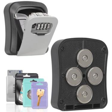 Imagem de 4 porta-chaves de ímãs mais fortes para embaixo do carro, caixa magnética resistente com trava de combinação redefinível, armazenamento seguro à prova d'água para uso ao ar livre, carro, caminhão