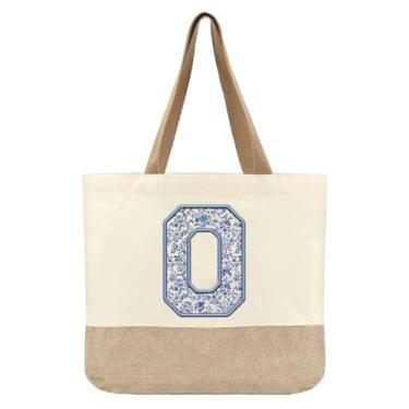 Imagem de Jeteman Sacola de lona inicial, bolsas femininas personalizadas com monograma, presente de aniversário de lua de mel para damas de honra, O, Large