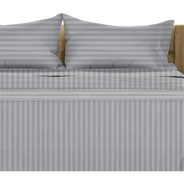 Imagem de Conjunto de lençóis de luxo 4 peças premium de qualidade de hotel, macio e macio, tamanho Queen - bolso profundo de 45,7 cm 100% algodão egípcio 800 fios - listras prateadas