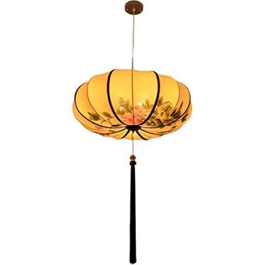 Imagem de Lustre moderno com luzes pendentes de tecido, abajur de tecido simples em estilo chinês, luminária de teto suspensa para quarto, restaurante, varanda, entrada, sala de jantar, sala de estar