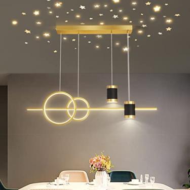 Imagem de Luminárias de teto pendentes LED modernas reguláveis com controle remoto para ilha de cozinha e sala de jantar Lustre de 100 cm com acabamento dourado Luminária pendente elegante para quarto