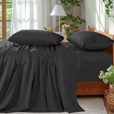 Imagem de Shilucheng Conjunto de lençóis 100% algodão - 600 fios, lençóis com bolso extra profundo para colchões de 45,7 a 61 cm de espessura, respirável e refrescante, lençóis de cama de algodão egípcio de