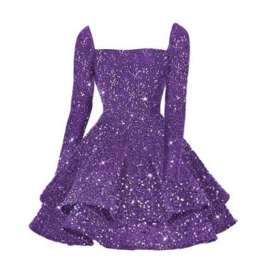Imagem de Vestido de boas-vindas YOFF em camadas, mangas compridas, roxo brilhan