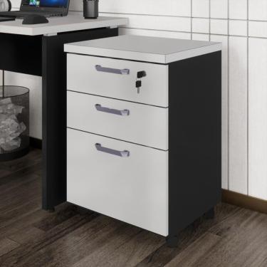 Imagem de Gaveteiro De Escritório 46cm Com Chave 3 Gavetas E Rodízios Multimóveis Cr25302 Cinza Preto